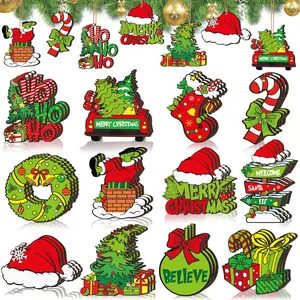 Christmas Wooden Hanging Ornaments 40/36 Pcs Cartoon-Inspired Christmas Character Decor, Green Christmas Monster Decorations, Pink Christmas Tree Ornaments, Santa Candy Cane Gingerbread Ornament, Festival Party Home Xmas Tree Decor Holiday Winter Crafts
