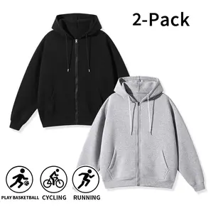 2 Pack Affordable Men’s Solid Full Zip Hooded Sweatshirts, Cozy Loose Fit Drawstring Zip Jacket with Pocket, Ideal for Gym, Cycling, Lounging, and Everyday Outfits hoodies