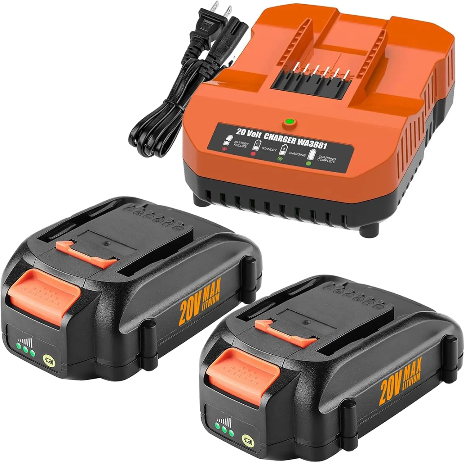 2 Packs 3.5Ah for Worx 20V  WA3520 WA3525, with Replacement Worx  20V Charger