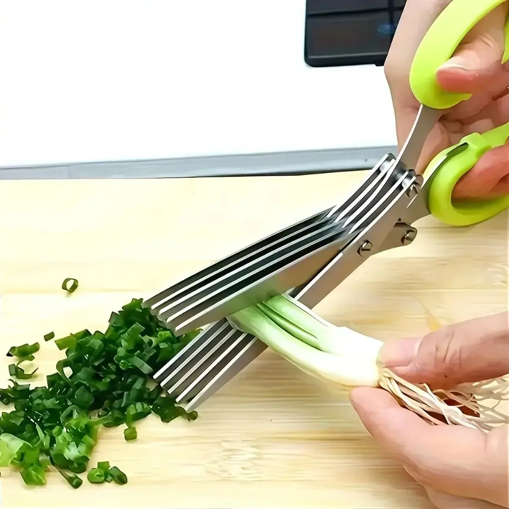 5 Blade Herb Scissors - Multipurpose Stainless Steel Kitchen Scissors for Salad and Vegetables, Forged Stainless Steel Ambidextrous Kitchen Scissors 5 Layered Ultra Sharp Versatile Onion Herb Shredder Durable Easy Clean