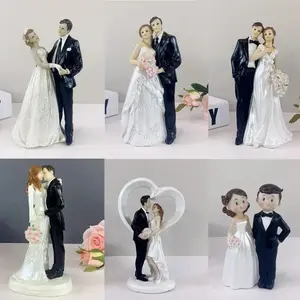 Resin Couple Figurines Miniature Bride and Groom Cake Toppers Dolls Valentine's Day Wedding Anniversary Cake Decoration Supplies