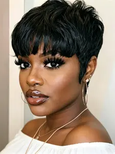 Pixie Cut Wig for Women, Short Straight Human Hair Wig, Machine Made, Daily Party Cosplay Gift, Holiday Gift, Pixie Wigs