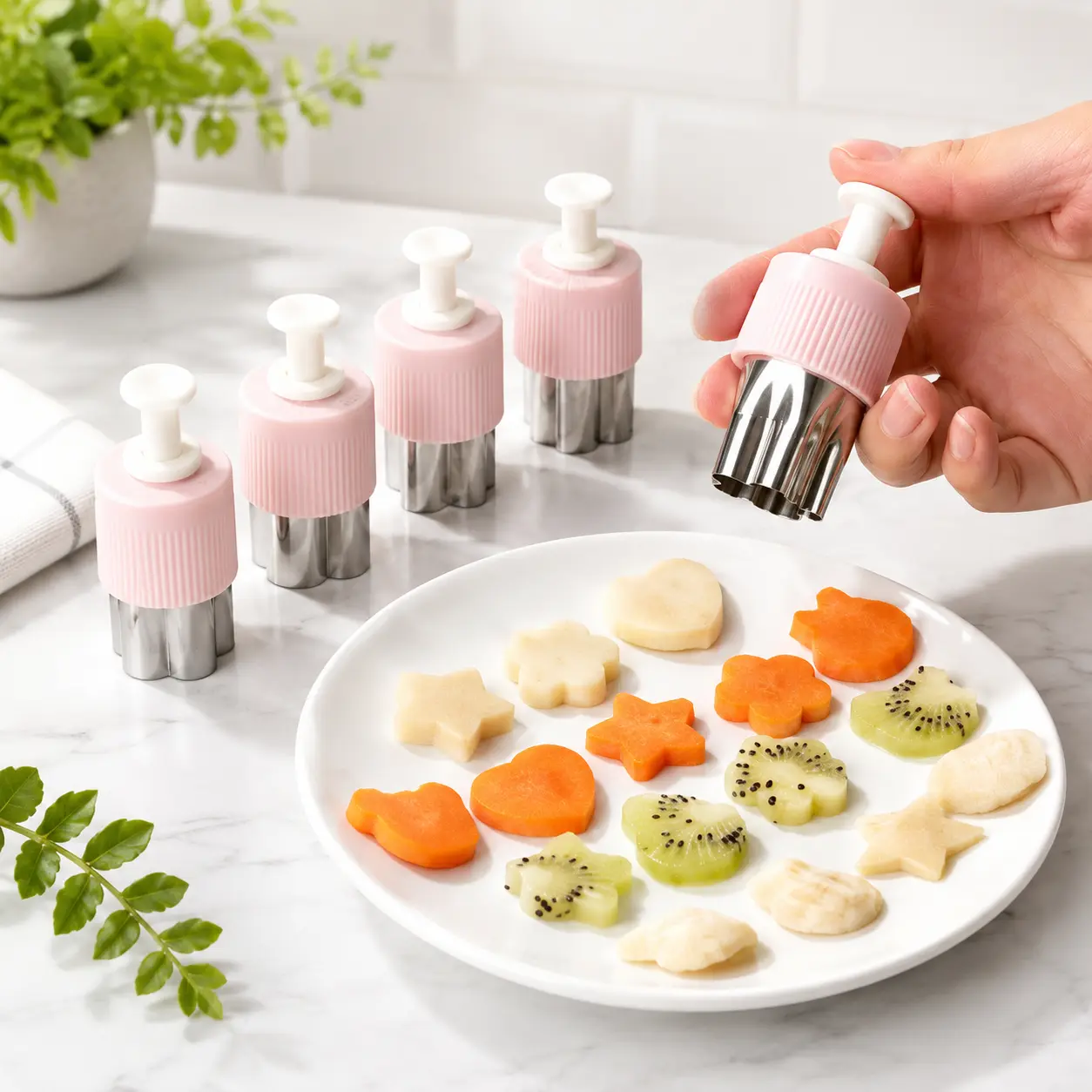 8PCS Mini Shape Cutter Set, Stainless Steel Push-Out Cutters for Cookies, Fruit, Baking & Lunchbox Prep