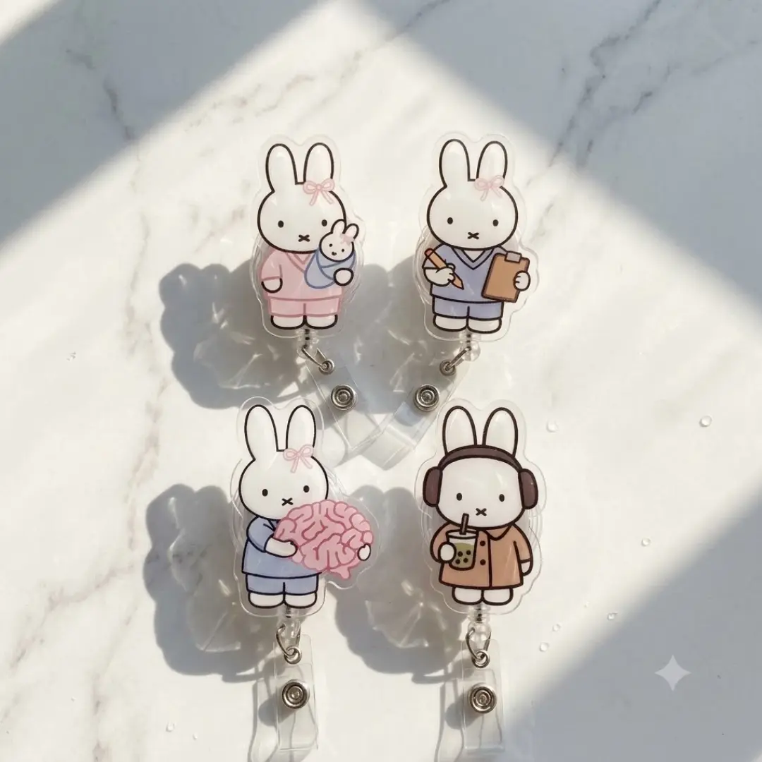 Miffy Style Bunny Badge Reel Bundle Nurse ID Holder Cute Medical Accessories