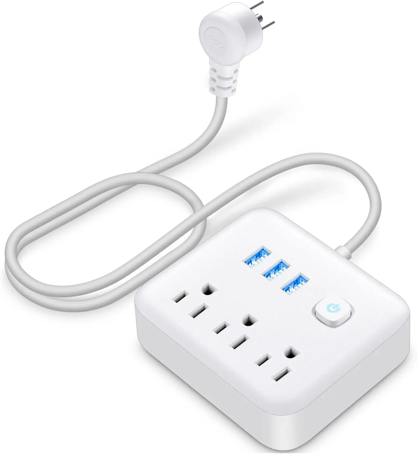 3-outlet desktop power strip with 3 USB ports, 2000W high power, fire-resistant casing, and the ability to charge multiple devices simultaneously