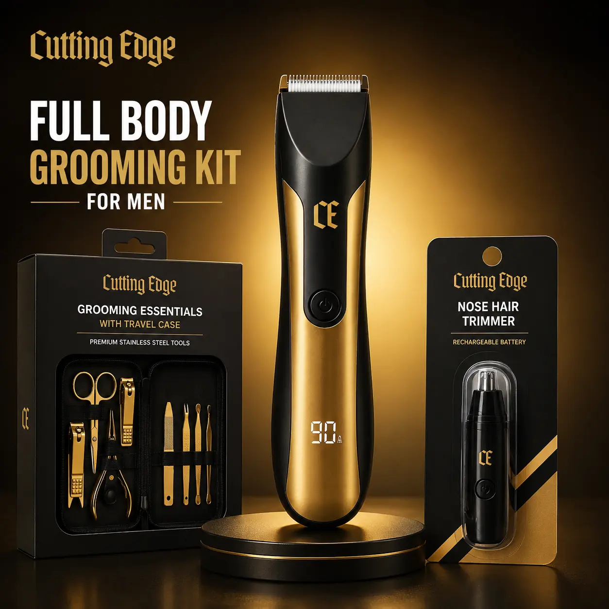 Full Body Grooming Kit for Men - Hair Trimmers, Nose & Ear Trimmer, And 12-in-1 Manicure Pedicure Set with Travel Case Bundle
