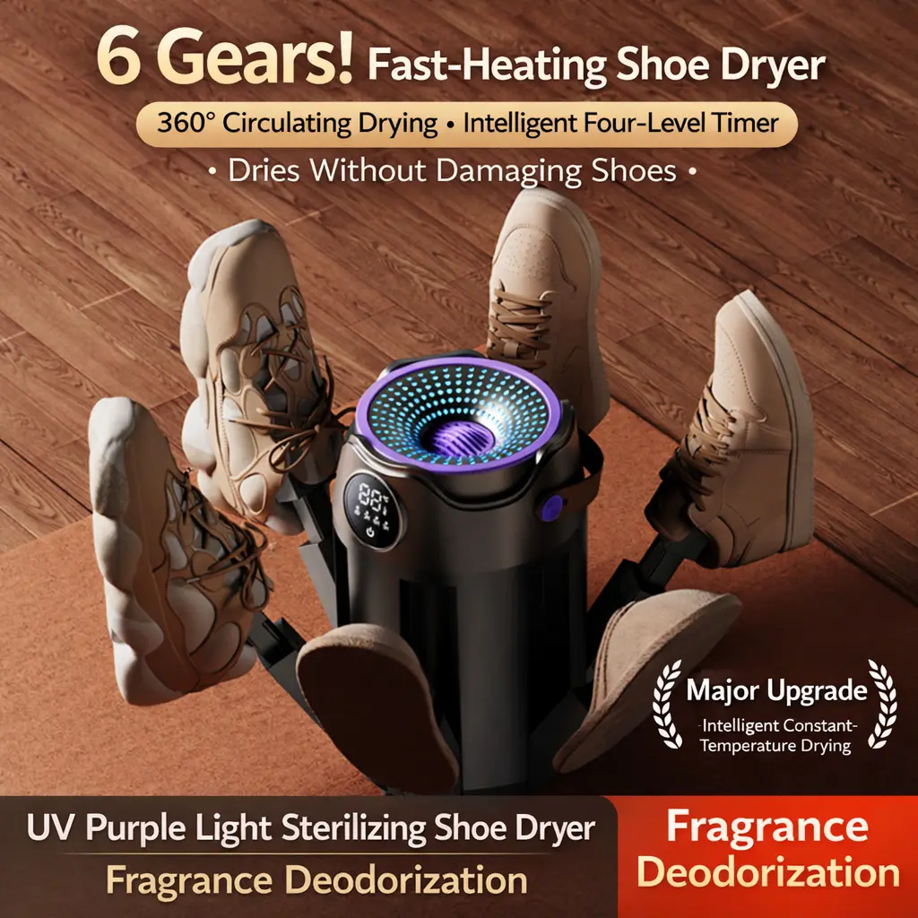 Portable Shoe Dryer, Foldable Electric Shoe Drying Machine with Timer, Constant Temperature, Fast Drying, Deodorizing & Sterilizing for Home, Travel, Boots, Sneakers