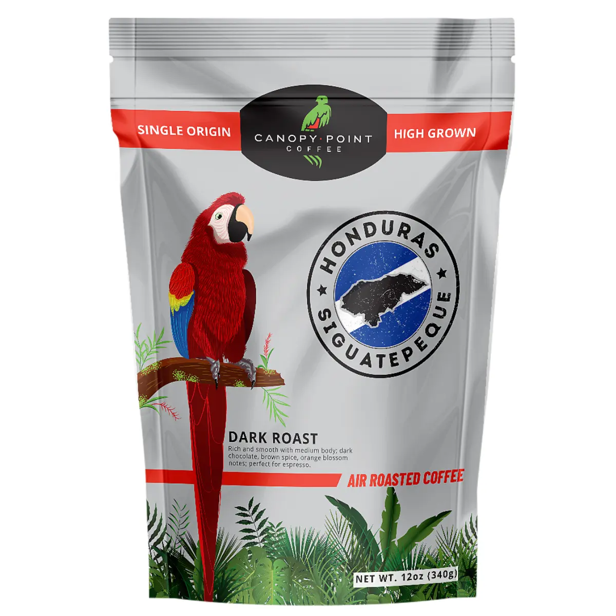 Canopy Point Coffee Honduras Dark Air Roasted Coffee - Bold Not Bitter, Single Origin, Specialty Small Batch Roasted, Gourmet Dark Roast, Arabica with Maple & Nut Aroma, perfect for Espresso, Cold Brew, French Press, Moka Pot, Pour Over