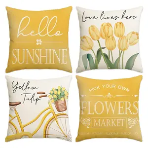Floral & Letter Pattern Cushion Cover, 4 Counts/set Square Throw Pillow Cover, Household Decoration Supplies for Home Living Room Bedroom
