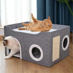Winter Warm Pet Bed, Cat House Design Pet Bed with Holes, Double Layer Cat Bed, Foldable Cat Nest, Pet Supplies for Home Indoor Use, Soft and Comfortable Cat Bed, Valentine's Day Gift