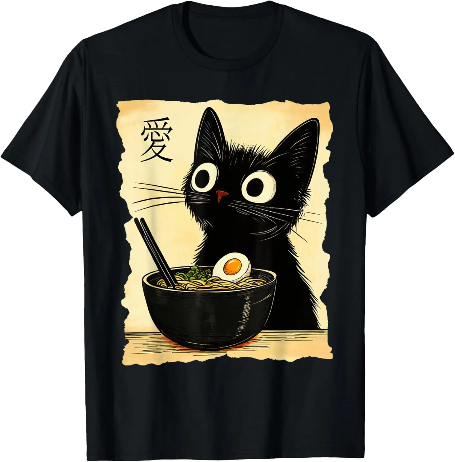 100% Cotton Funny Cat Ramen Graphic Tee Japanese Kawaii Anime Cat T ...