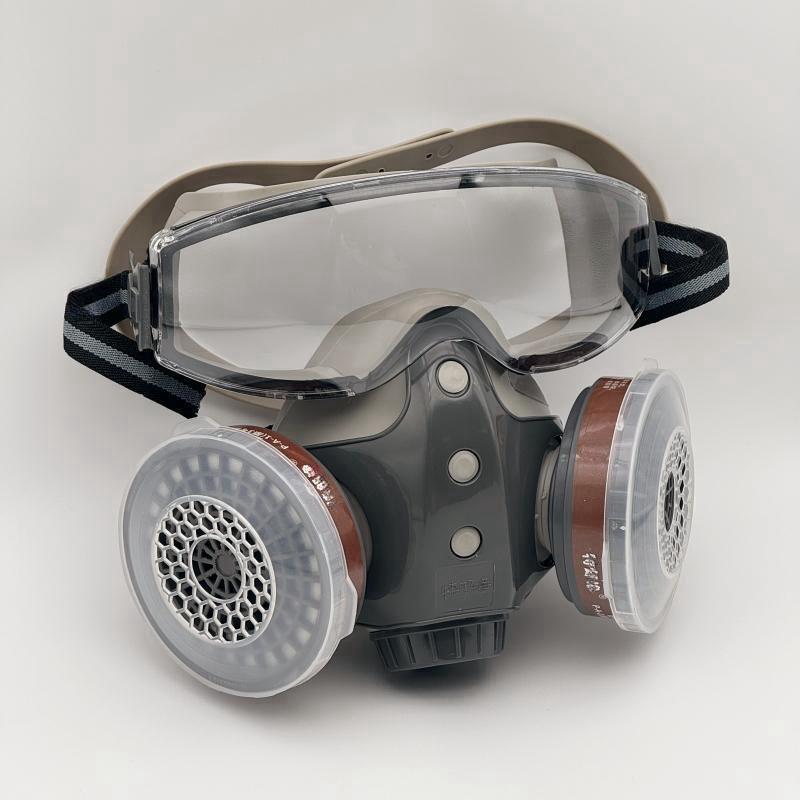 Reusable Industrial Gas Mask with 2 Filters, Dustproof Paint Spray Mask with Goggles, Protective Mask for Chemical Work