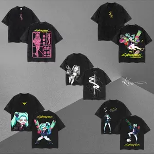 The Rebecca Collection Cyberpunk Edgerunners | Unisex Washed Vintage Oversize T-shirts | Official Anime Merch Streetwear | Heavyweight Cotton Clothes for Fans | A Must-have Set of Graphic Tees