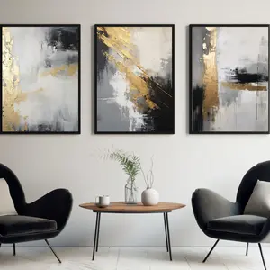 Gold Black Wall Art Set of 3, Abstract Gold Prints, Gold Bedroom Art, Modern Gold Wall Art Set, Unframed Wall Art Printable, Luxury Art