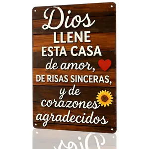 God Fill This Home With Love Spanish Christian Prayer Aluminum Metal Sign -8x12" Rustic Sunflower Decor, Faux Wooden Style, Home Decoration for Entryway & Living Room, Inspirational Religious Gift for Spanish Christian Home Fans