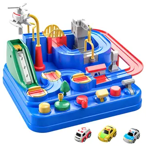 Race Track Toys with 3 Mini Cars Puzzle Rail Car Adventure Playset for Kids - 6 Buttons 8 Challenges - Police Ambulance Fire Truck - Enhances Motor Skills & Hand-Eye Coordination - Perfect for Birthdays & Parties
