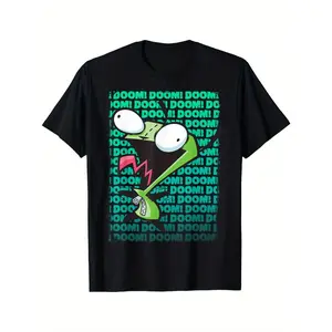 Invader Zim GIR "DOOM" Graphic Tee - Nickelodeon Cartoon T-Shirt with Geometric Pattern, Soft Breathable Plus Size Casual Shirt for All Seasons