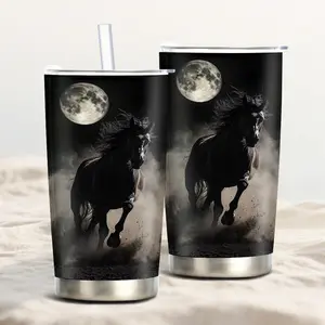 1pcs Car Mug 20oz Moonlit Dark Horse Rushing Printed Stainless Steel Insulated Mug Stainless Steel Insulated Mug Suitable for Gifting Portable Car Mug with Cup Lid Mens Gifts water bottle for women cappuccino mug