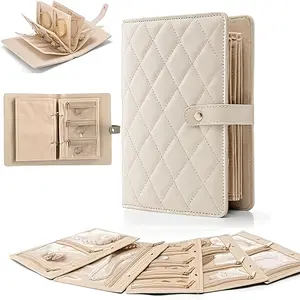 Artificial Leather Portable Jewelry Organizer - Travel Storage Box with Loop Binding Strap, Transparent Zipper Velvet Bag for Necklaces and Earrings, Jewelry Roll