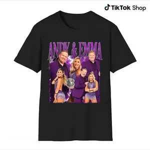 Andy & Emma Graphic Tee, DWTS Retro Dance Partner Shirt, Sparkly Ballroom Disco Ball Print, Unisex Black T-Shirt, Trendy Fan Gift Top