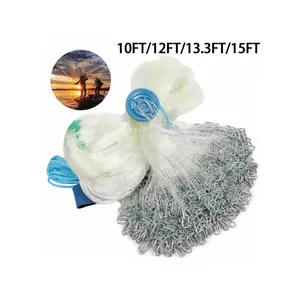 10/12/13.3/15ft Radius Large Fishing Cast Net With Steel Chain Sinker Easy Throw Mesh Spin Bait Trap Net
