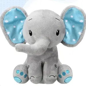 Custom Baby Announcement Stuffy - Plush Elephant with Blue Ears and Legs, Soft Gray Color, Cute Design for Celebrations