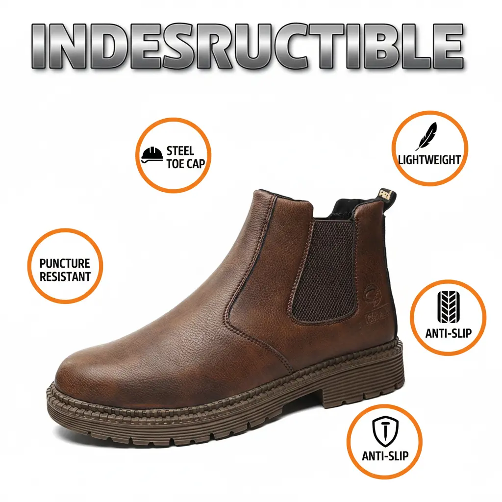 Steel-Toe Work Shoes for Men & Women, Waterproof Slip-On Safety Clogs, Breathable, Puncture-Resistant & Slip-Resistant for Kitchen Use, Footwear