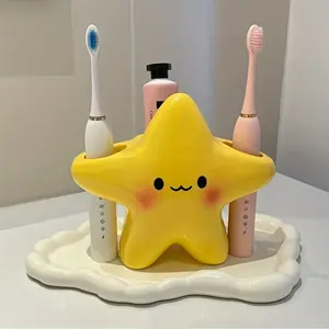 Cartoon Smiley Star Toothbrush Holder, Electric/mechanical Toothbrush & Toothpaste Organizer, Cute Desktop Pen Holder, Multifunctional Makeup Brush Storage, Gift