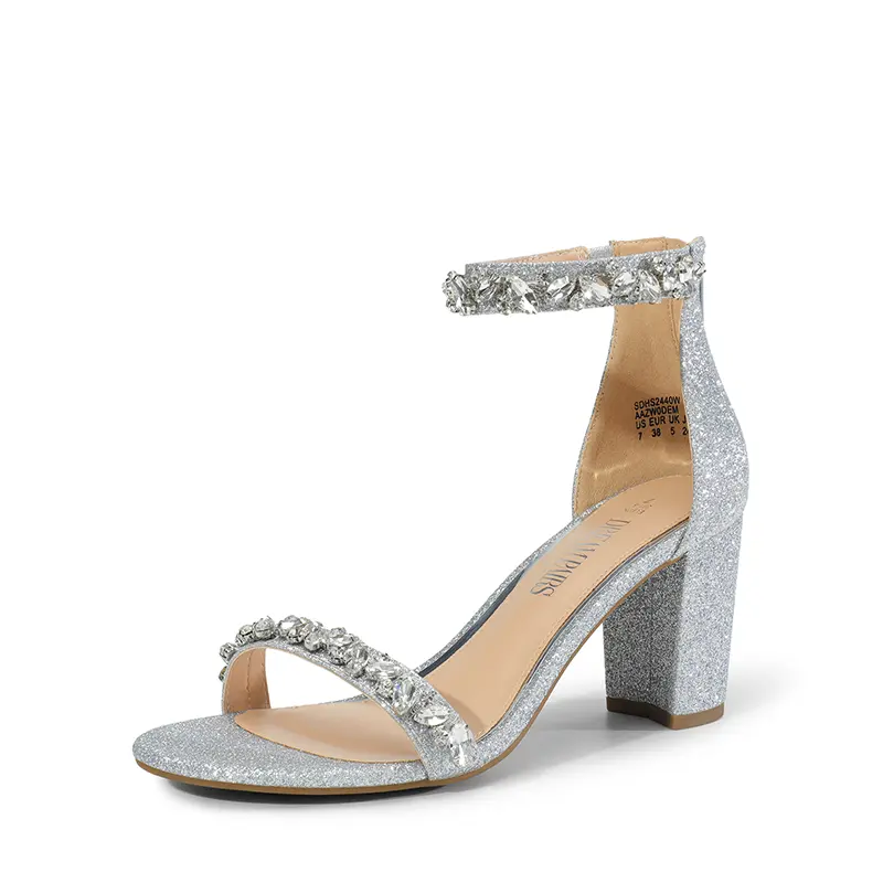 Dream Pairs Women's Glitter Ankle Strap Sandals, Elegant 3-Inch Chunky Heel Rhinestone Comfortable Heels with Vegan Leather Insole for Parties