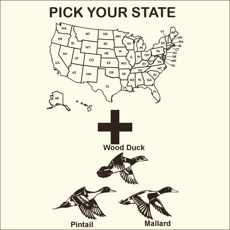 State Waterfowl Decals Available With Mallard, Pintail, or Wood Duck 10"