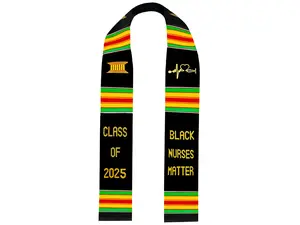 Ovaltag Black Nurses Matter Class of 2025 Kente Graduation Stole with Stethoscope Heartbeat Custom College Sash