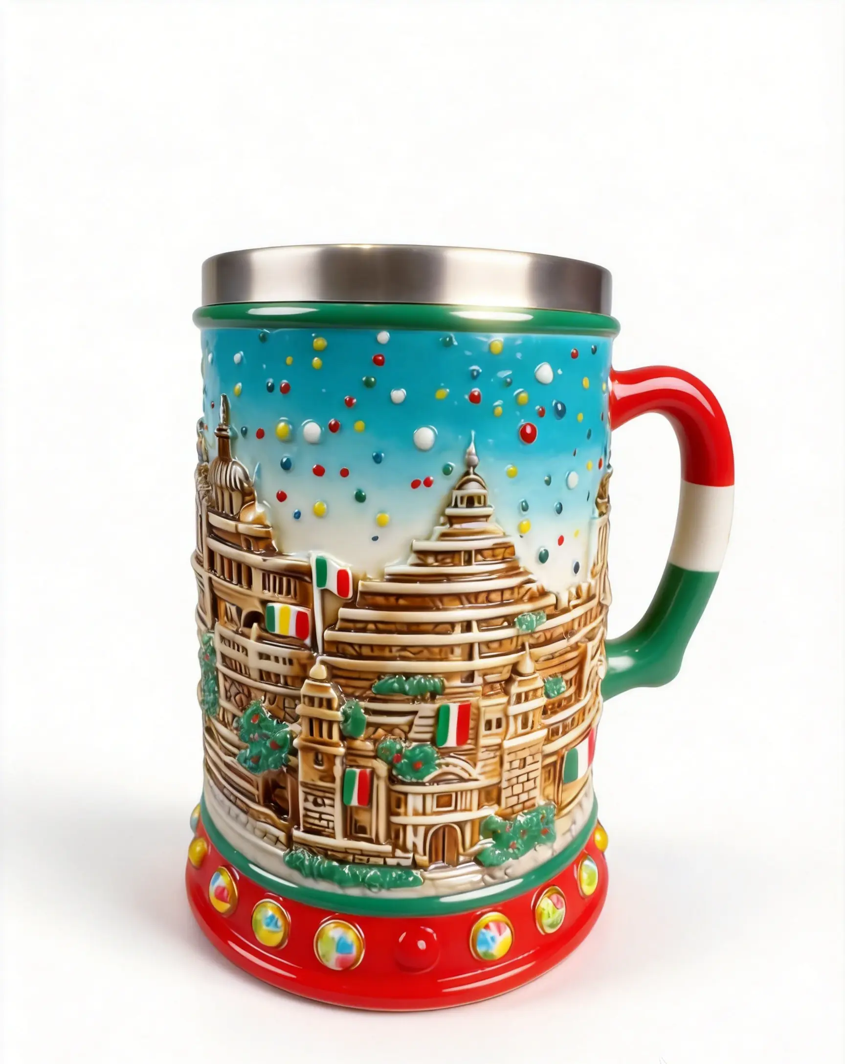 Viva Mexico 2026 EL TRI 3D Embossed Stainless Steel Beer Mug - Collectible Drinkware for Beer, Coffee Use, Drink, Handmade