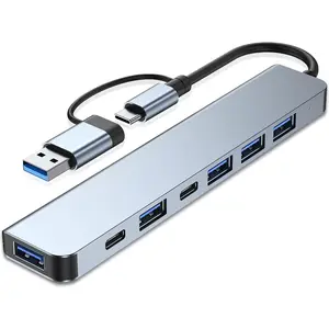 7-in-1 USB C Adapter Hub – Aluminum USB Splitter with 1x USB 3.0, 4x USB 2.0 & 2x USB C Ports for Computers, Electronics & Peripherals