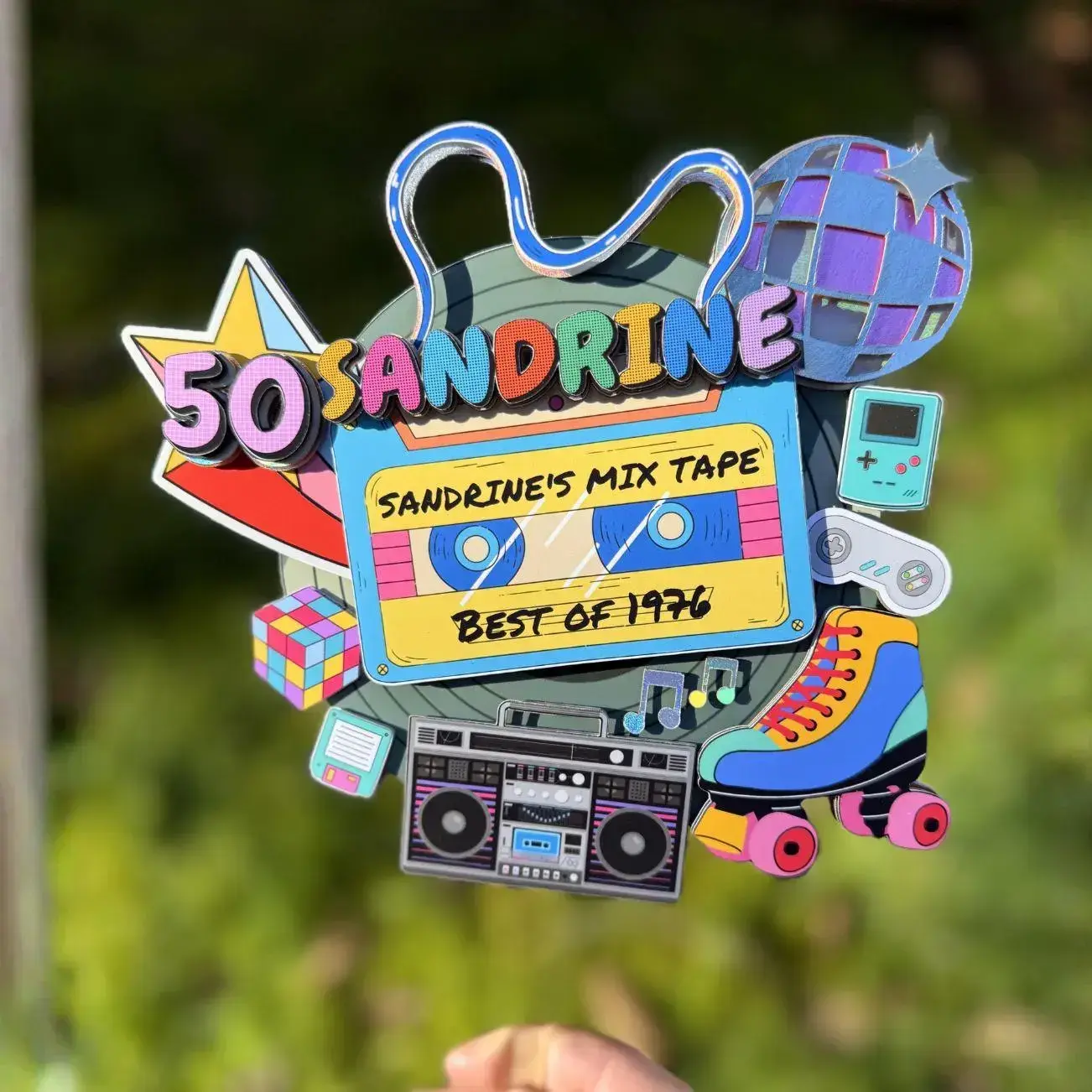 80s 90s Party Cake Topper | Retro 3D Cake Decoration