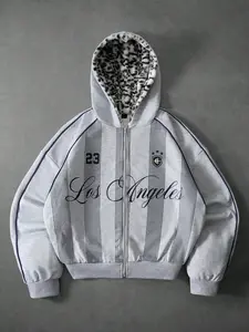 Unisex Fall & Winter Fleece Lined Hoodie, Simple Letter Print, Comfortable Casual Versatile Fashion Jacket, Zipper Design, Fitted Style