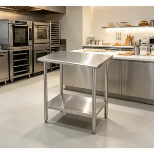 Stainless Steel Commercial Work Table with 3 Doors, Heavy Duty Metal Storage Cabinet, 47 x 21 x 35 Inch Industrial Prep Table for Restaurant, Garage, Kitchen, NSF Ready, 0.8mm Thick