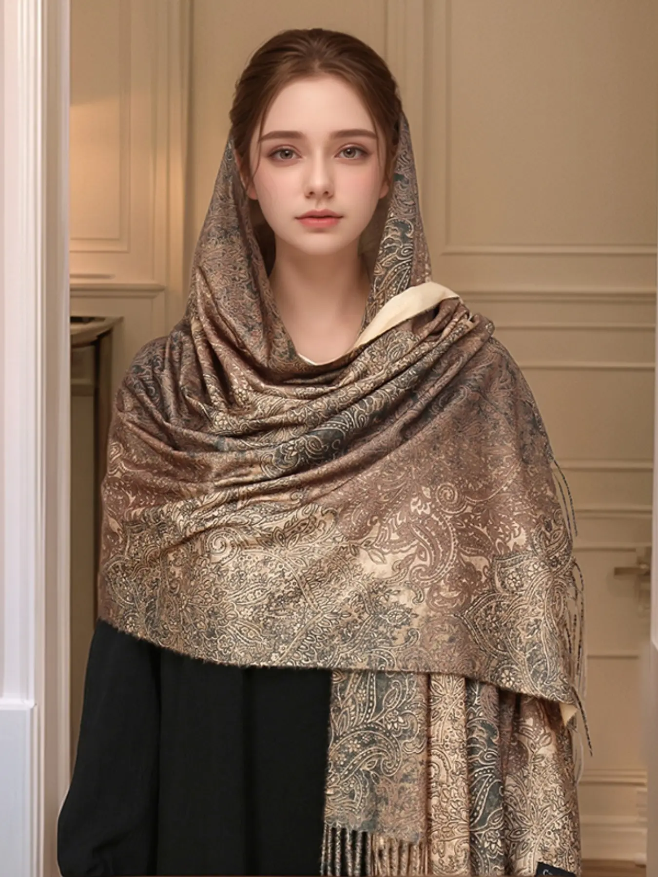 Women's Elegant Fashion Winter Scarf Classic Paisley Pattern Faux Wool Hijab 68x180cm Paisley Print Scarf High-End Luxurious Shawl Fashion Shawl Wrap Shawl For Dress Polyester Shawl