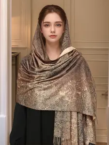 Women's Elegant Fashion Winter Scarf Classic Paisley Pattern Faux Wool Hijab 68x180cm Paisley Print Scarf High-End Luxurious Shawl