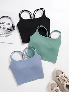 Women's Solid Sports Bra, Breathable Comfortable High Stretch Sports Bra, Running Workout Bras, Ladies Sportswear for Indoor Outdoor Wear, Gym Clothes