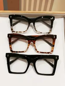 3 Pcs Oversized Square Frame Blue Light Blocking Glasses, Casual Style Full Frame PC Lenses, Unisex Decorative Photo Props