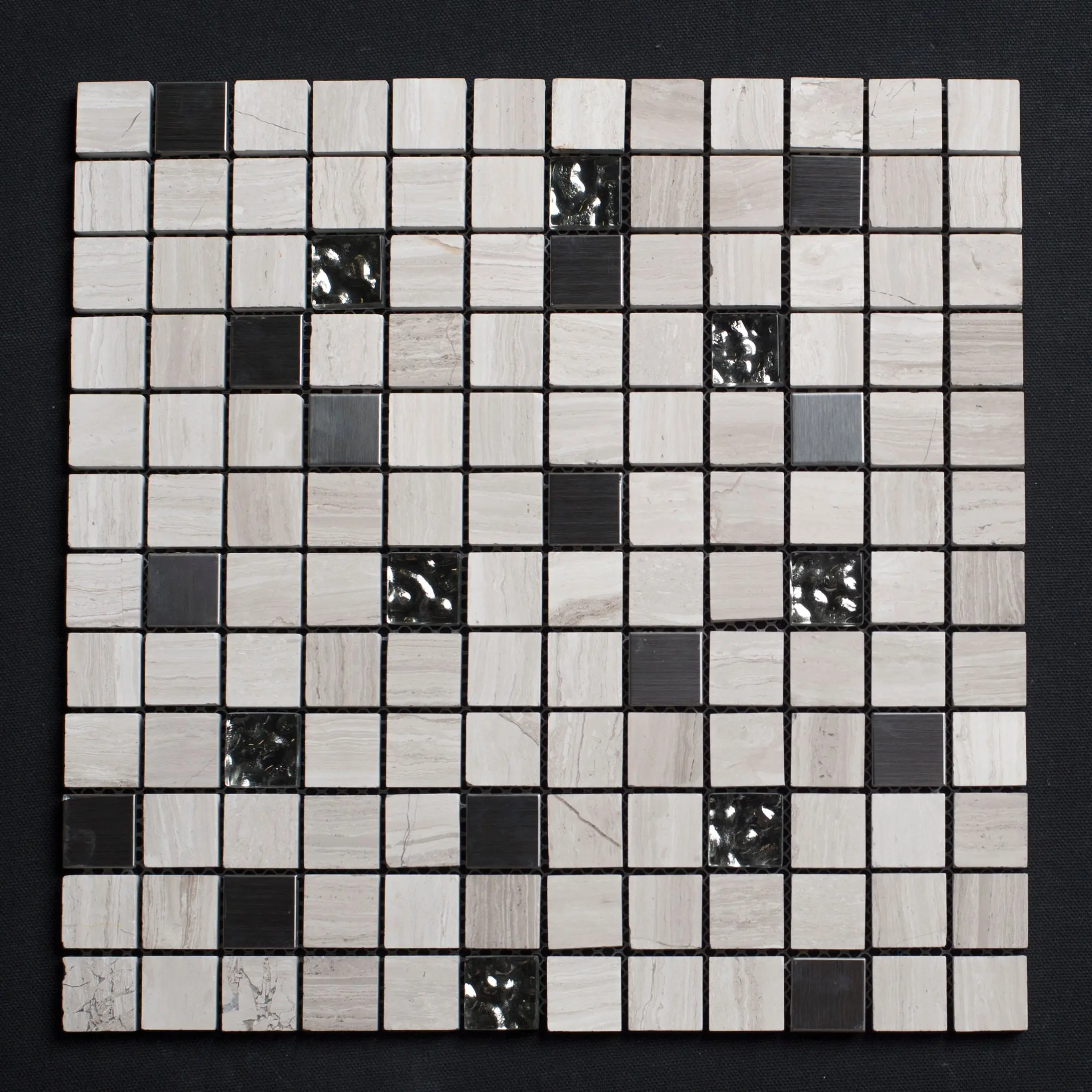 Iced Glass Stainless Steel and Haisa Marble Mosaic Tile