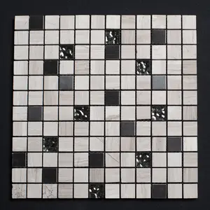 Iced Glass Stainless Steel and Haisa Marble Mosaic Tile