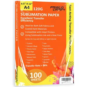 Frisco Crafts Sublimation Paper 8.5 x 11 Inches (100 Sheets) - Subli Paper for Inkjet Printer with Sublimation Ink - High Transfer Rate, Vibrant Colors, 120gsm for T-Shirts, Mugs & More