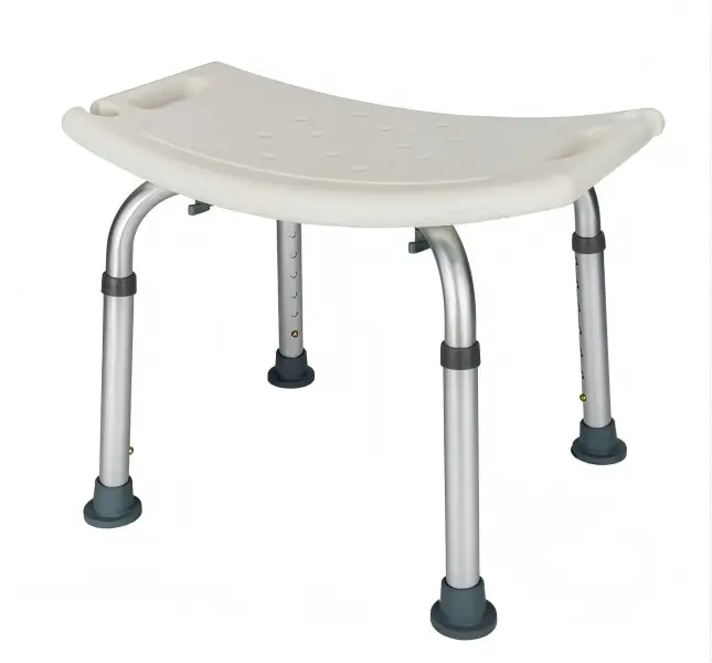 1 x Adjustable Aluminum Shower Chair for Seniors - White Non-Slip Plastic Ergonomic Curved Bath Seat, 6-Level Adjustable Height (14.2"-20.1"), Sturdy Lightweight Portable Easy-to-Assemble Bathroom Safety Stool, 200 LBS Capacity