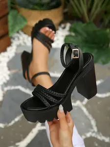 2026 Summer New Thick Sole Chunky Heel Sandals for Women, Waterproof Platform Slide-On High Heel Shoes, Classy Elegant European Style, Fashion Plus Size Platform High Heels