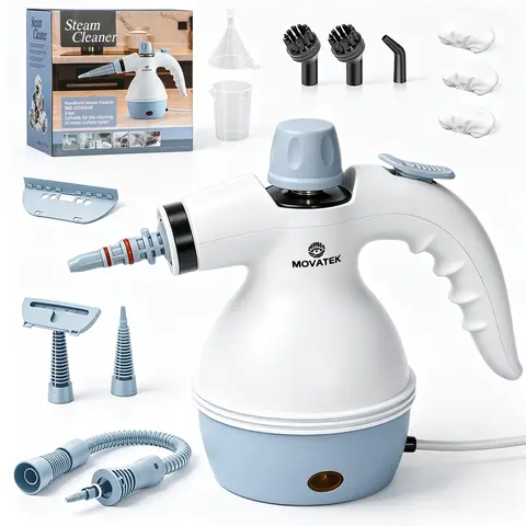 MOVATEK 13-Piece Kit Corded Compact Handheld Steam Cleaner for House, US Plug Flash Heat Portable High-Temperature Multi-Surface Deep Clean Cleaning Gadget with Multiple Attachments (Home, Kitchen)