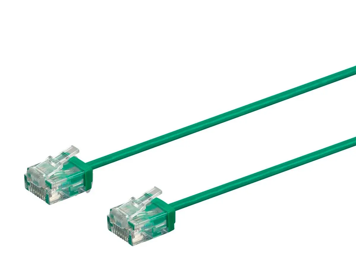 Monoprice 34223 Micro SlimRun Cat6 Ethernet Patch Cable - 550MHz Speed, Stranded UTP Pure Bare Copper Wire, 32AWG, Green, 1 ft.