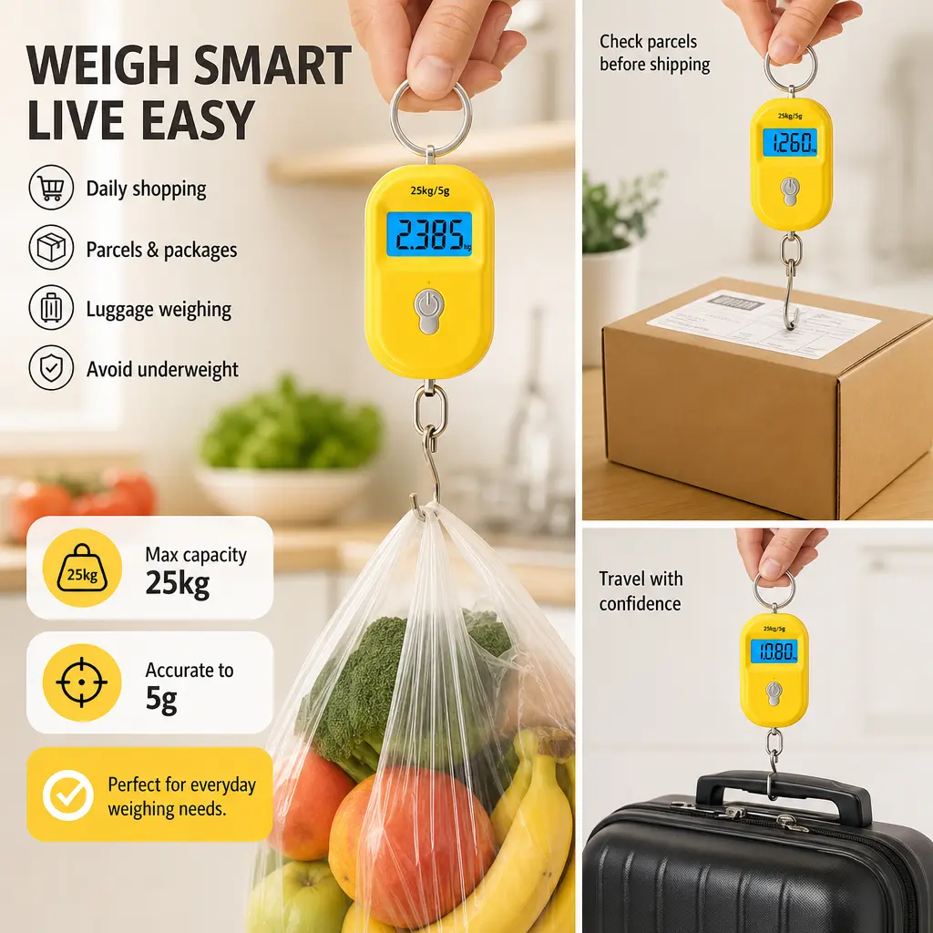 1 Piece Portable Digital Hanging Scale with 25kg Capacity LCD Display, Multi Unit Conversion Keychain Design for Parcel and Luggage Weighing