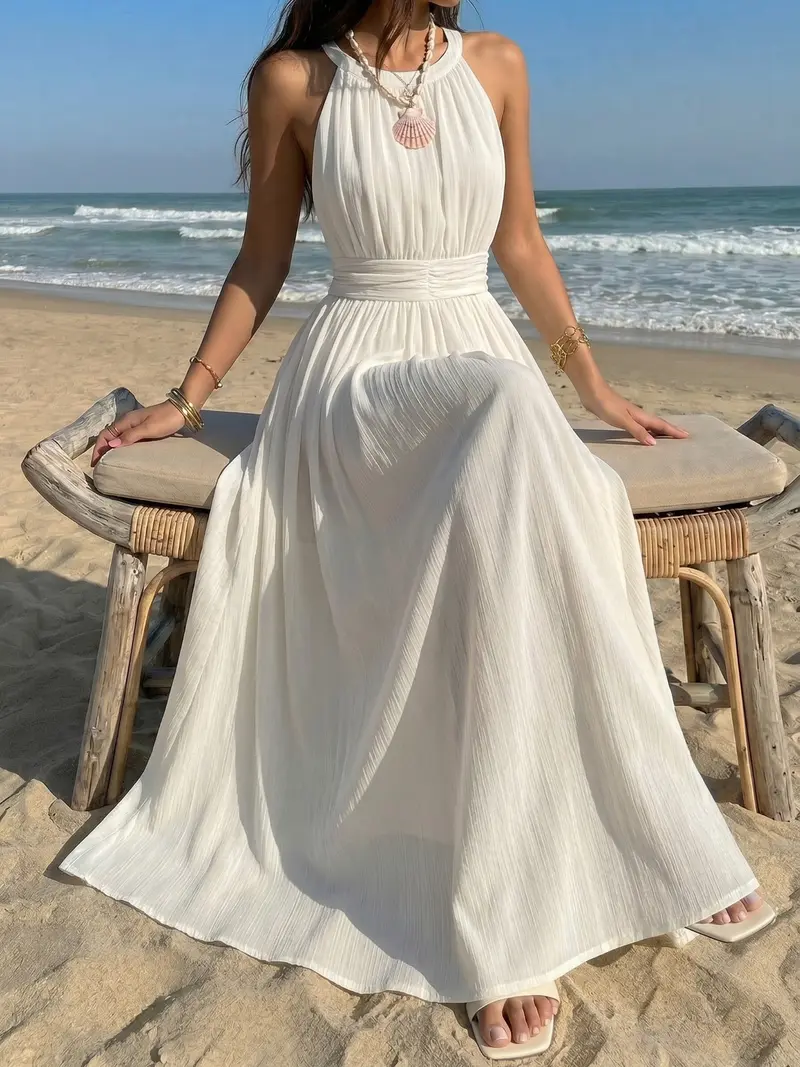 white casual beach dress Textured White Maxi Dress | Trendy Women's Clothing