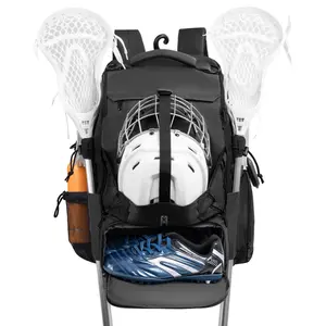Himal Outdoors Lacrosse Bag with Helmet Storage- Premium Lacrosse Backpack with Two Stick Holder- Extra Large Separate Shoe Compartment-Zipper Pocket & Towel Ring and Padded Shoulder Straps